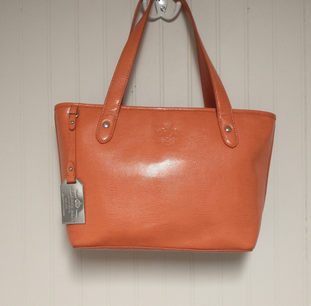 Lauren Ralph Lauren Newton ClassicTote Handbag Zip Top Closure Orange ~LRL Logo